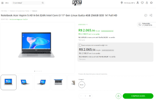 Notebook da Acer, modelo Aspire 5 i3-1115G4 - R$ 2.065,56