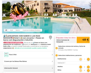 Estancia Hotel 4* con encanto + Paseo en barco con degustación, GALICIA desde 48€ pxp