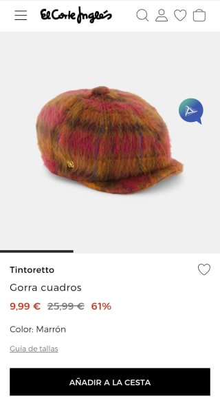 Tintoretto Gorra cuadros mujer por 9,99€.