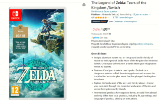 The Legend of Zelda: Tears of the Kingdom voor €49,99 bij Amazon