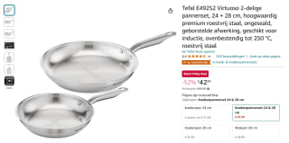 Tefal E492S2 Virtuoso 2-delige pannenset 24 + 28 cm voor €42,99 bij Amazon