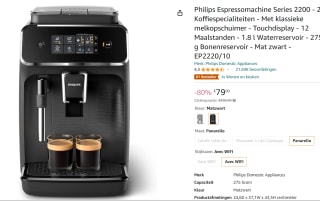 Philips 2200 serie EP2220/10 – Espressomachine – Zwart voor €79 bij Amazon