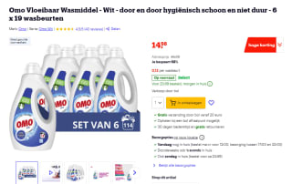 6x 19 wasbeurten Omo vloeibaar wasmiddel voor €14,98 bij Bol
