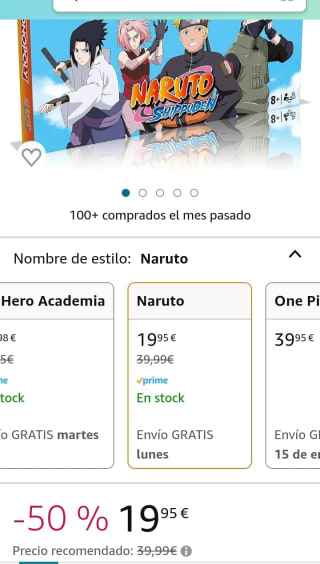 Monopoly Naruto Juego de Mesa por 19,95€.