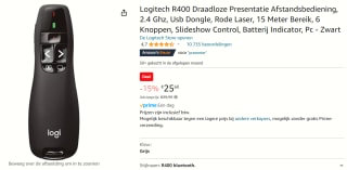 Logitech R400 Wireless incl. laser pointer voor €25,60 bij Amazon