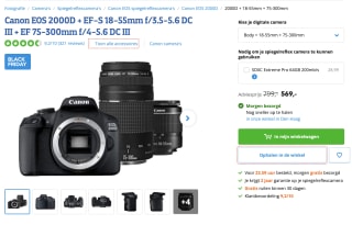 Canon EOS 2000D + EF-S 18-55mm f/3.5-5.6 DC III + EF 75-300mm f/4-5.6 DC III voor 569 euro