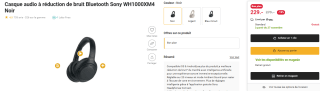 Casque audio à réduction de bruit Bluetooth Sony WH1000XM4 Noir à 229€