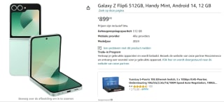 Samsung Galaxy Z Flip6, 512GB opslag Mint voor €899,90 bij Amazon