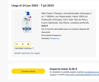 3 botesH&S Classic Champú y Acondicionador Anticaspa 2 en 1 total 3 litros por solo 8,56€