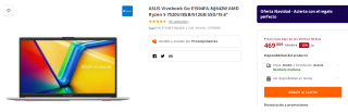Ordenador Portatil ASUS Vivobook Go E1504FA-NJ642W AMD Ryzen 5 7520U/8GB/512GB SSD/15.6" por 469€