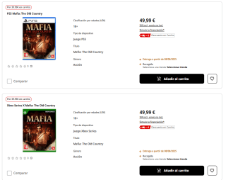 Videojuego Mafia: The Old Country PS5 y Xbox Series por 39,99€
