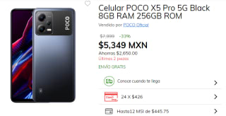 POCO X5 Pro 5G Black 8GB 256GB por $5,349 en Claro Shop