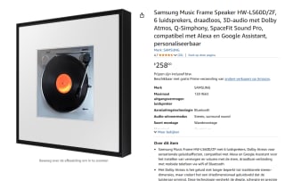 Samsung HW-LS60D - Music Frame (soundbar) voor €258 bij Amazon
