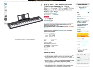 Piano Amazon Basics Digital Portátil de 88 Teclas Semicontrapesadas con Pedal de Sustain 2 Altavoces por solo 159,79€