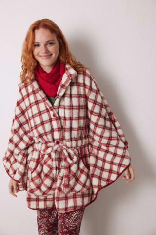 Capa de pelo suave con estampado cuadros para Mujer por 11.99€