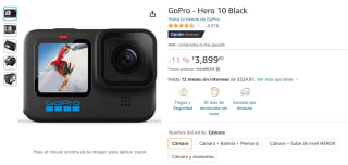 Cámara GoPro Hero 10 Black por $3,899 en Amazon