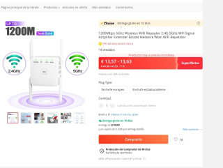1200Mbps 5Ghz Wireless WiFi Repetidor 2.4G 5GHz por solo 13€