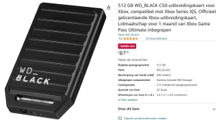 WD BLACK C50 Expansion Card for Xbox Series X|S 512 GB voor €87,99 bij Amazon