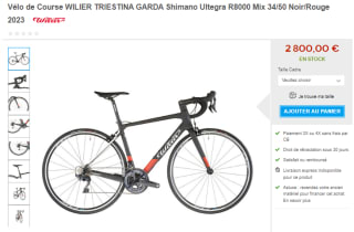 Vélo de Course WILIER TRIESTINA GARDA Shimano Ultegra R8000 Mix 34/50 Noir/Rouge 2023 à 2800€