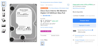 Disco Interno 4TB Western Digital 3.5 5400rpm por $1,259 | Mercado Libre