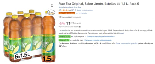 4 Packs de 6 Unidades de Refresco de té limón sabor original Fuze tea botella 1.5 l por 27.21€
