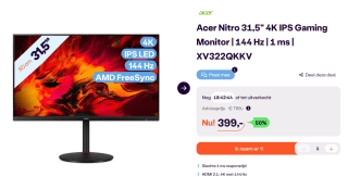 Acer Nitro XV322QKKV 32" 4K Ultra HD 144Hz IPS Gaming monitor voor €399 bij Ibood