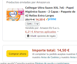 Colhogar Ultra Suave XXL 7x6 - Papel Higiénico Suave - 2 Capas - Paquete de 42 Rollos Extra por 14,50€