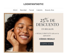 25% dto en seleccionados + regalo desde la aplicación en lookfantastic