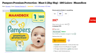Pampers Premium Protection Maat 1 maandbox - 180 luiers - 2kg - 5kg voor €29,74 bij Bol