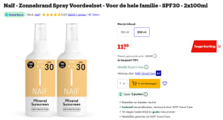 Naïf Zonnebrand Spray SPF30 100 ML 2 stuks voor €11,99 bij Bol