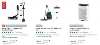 15% extra korting naast tot €100 casback op geselecteerde producten bij Rowenta
