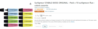 Pack de 10 surligneurs Stabilo Boss original à 13,73€