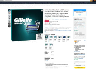 Gillette Mach3 Base Pack 24 Recambios para Maquinillas de Afeitar Para Hombre con 3 Hojas por 44,99€