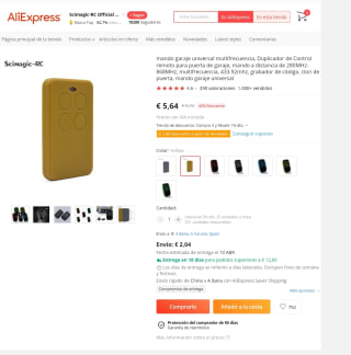 Mando garaje universal multifrecuencia por 5,64€