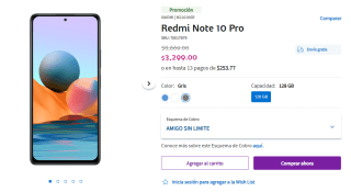 Redmi Note 10 Pro 128GB por $3,299 en Telcel