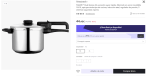 Fagor Dual Xpress Olla a Presión 8 Litros por 33.34€