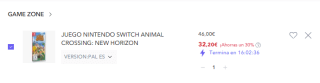 Videojuego Nintendo Animal Crossing: New Horizons por 32,20€