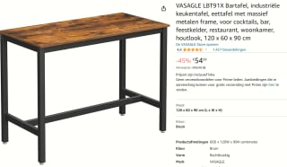 VASAGLE industriële keuken/bartafel voor €54,99 bij Amazon