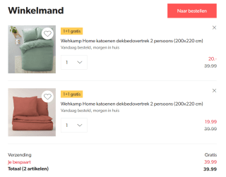 1+1 gratis op beddengoed bij Wehkamp