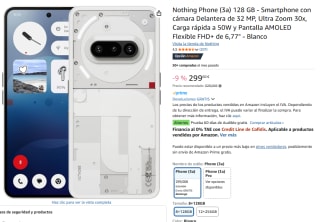 Nothing Phone (3a) 128 GB Smartphone con cámara Delantera de 32 MP, Ultra Zoom 30x por 299€