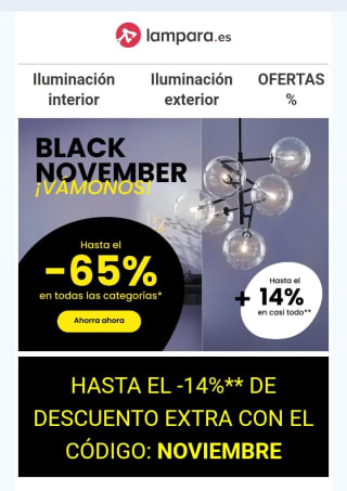 Hasta -65% + 14% con código en Lampara.