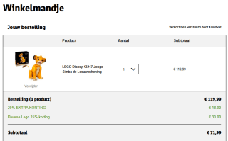 Lego Disney Jonge Simba De Leeuwenkoning (43247) voor €71,99 bij Kruidvat