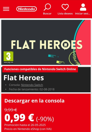 Flat Heroes Nintendo Switch por 0,99€.