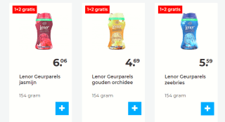 Lenor geurparels 1+2 gratis bij Hoogvliet