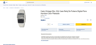 Reloj Casio Vintage Dbc-32d-1aes de Pulsera Digital Plateado Hombre por solo 39,89€