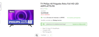Smart TV Philips 40" Full HD con Roku TV por $3599