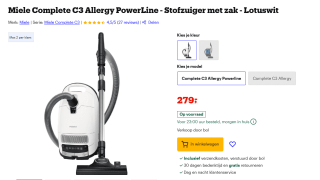 Miele Complete C3 Allergy PowerLine - Stofzuiger met zak voor €279 bij Bol