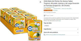 Pack 6 x 30 Chicles de Bote de Chicles Sin Azúcar Sabor Tropical, Afrutado, Intenso y de Larga Duración en formato Gragea por 3.99€