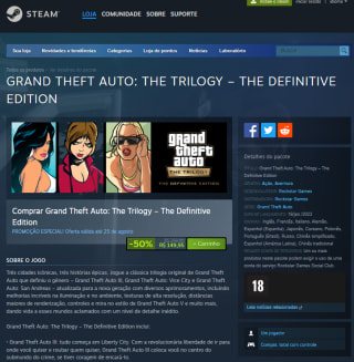 Jogo: GTA A Trilogia para PC no Steam - R$ 149,95