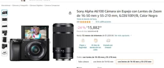 Cámara Sony A6100 con lentes 16-50 mm y 55-210 mm por $15882